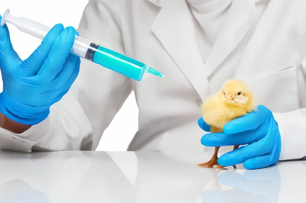 Routine poultry health check on the farm